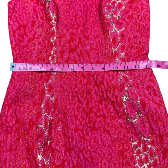 CARMEN MARC VALVO: Metallic Jaquard Leopard Print Pink & Gold Cocktail Dress -2 - Picture 5 of 12